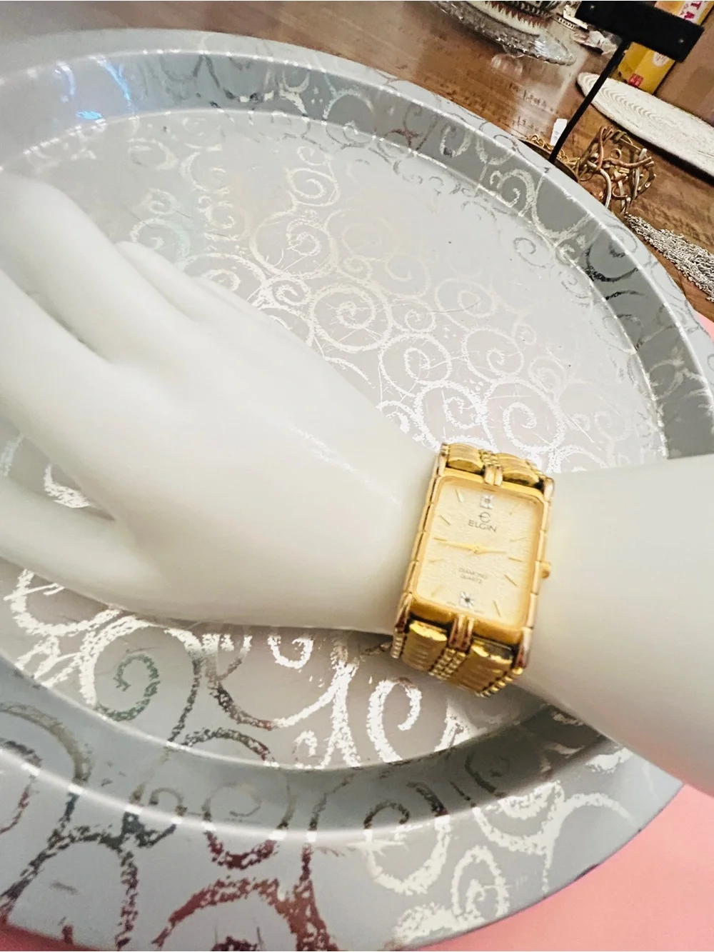 Elgin Vintage Women's Gold-Tone Rectangular Bracelet Watch